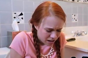 Tiny Redhead Stuck On The Toilet Then Gets Fucked Hard